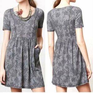 Anthropologie Saturday Sunday Gray Floral Short Sleeve Dress